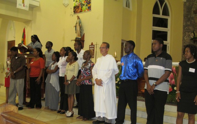 Brother Robert Fanovich with young people at the annual Christ in Others Retreat (COR) in Grenada in autumn 2012.