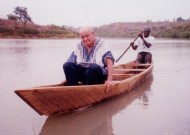 Br Joe crosses a river to reach a village in Ghana.