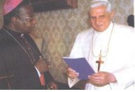 Pope Benedict XVI receives a copy of Br Joe's history of the Church in northern Ghana.